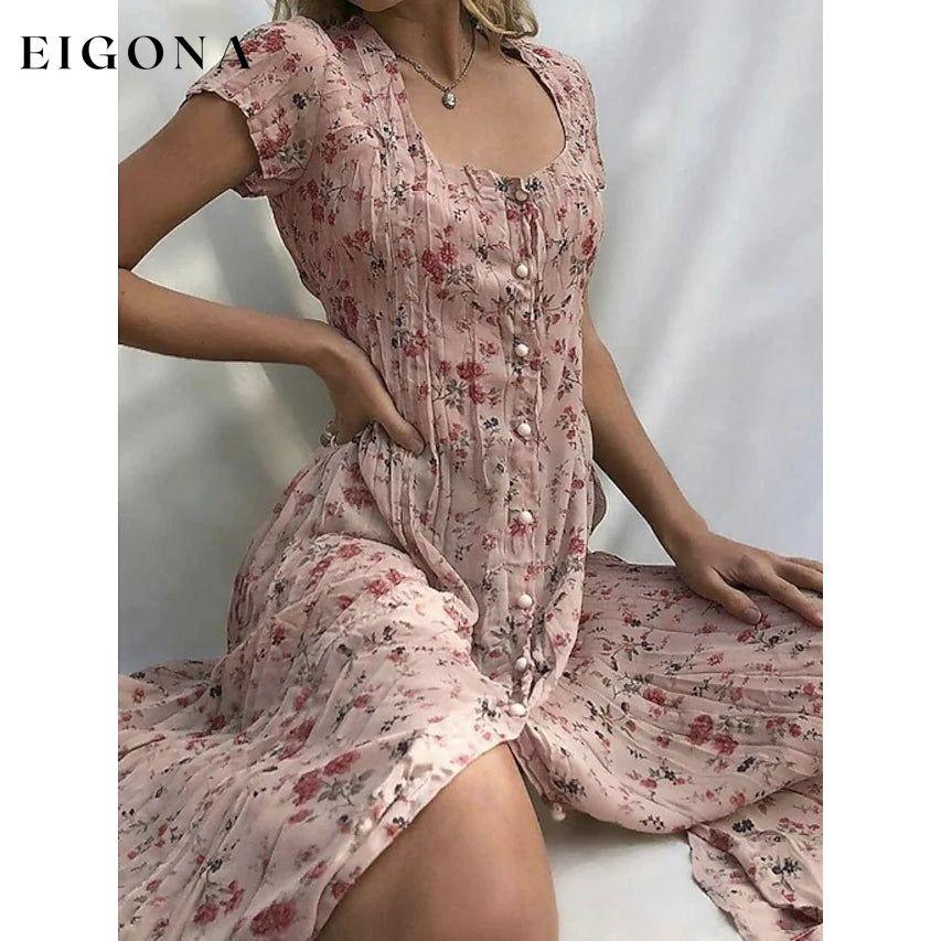 Women's Shift Short Sleeve Floral Print Dress Pink __stock:200 casual dresses clothes dresses refund_fee:1200