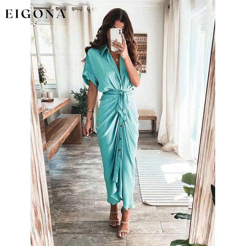 Women's Shirt Maxi Long Dress Green __stock:200 casual dresses clothes dresses refund_fee:1200 show-color-swatches