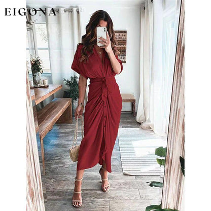 Women's Shirt Maxi Long Dress Wine __stock:200 casual dresses clothes dresses refund_fee:1200 show-color-swatches