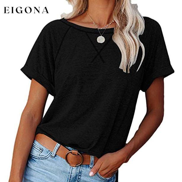 Women's Short Sleeve Raglan Crewneck T Shirts Black __stock:200 clothes refund_fee:800 tops