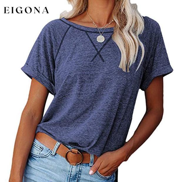 Women's Short Sleeve Raglan Crewneck T Shirts Blue __stock:200 clothes refund_fee:800 tops