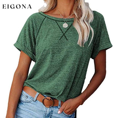Women's Short Sleeve Raglan Crewneck T Shirts Green __stock:200 clothes refund_fee:800 tops