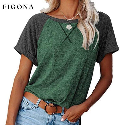 Women's Short Sleeve Raglan Crewneck T Shirts Green Gray __stock:200 clothes refund_fee:800 tops