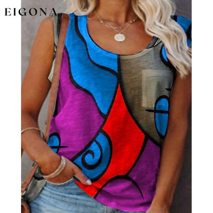 Women's Sleeveless Crew Neck Casual Top Vest Blue __stock:200 clothes refund_fee:800 tops