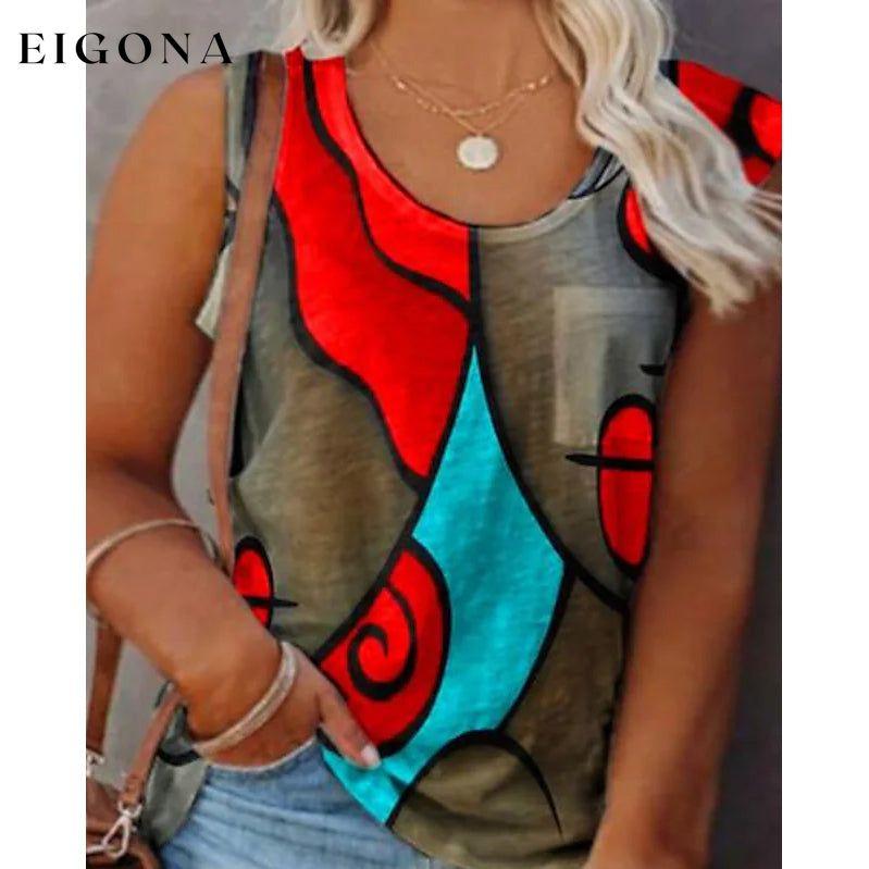 Women's Sleeveless Crew Neck Casual Top Vest Red __stock:200 clothes refund_fee:800 tops
