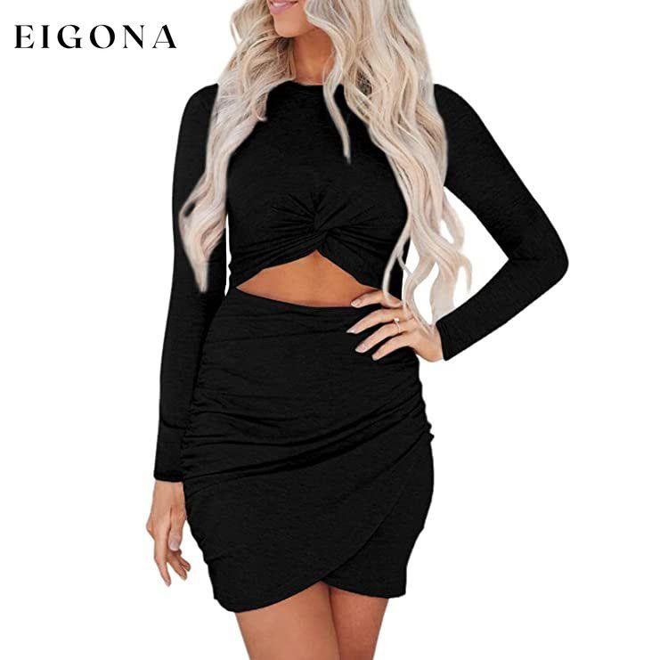 Women's Sleeveless Hollow Out Twist Bodycon Dress Black __stock:200 casual dresses clothes dresses refund_fee:1200