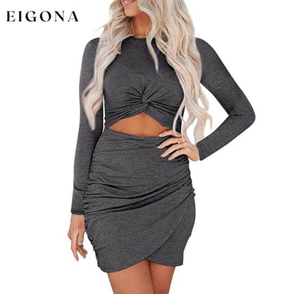 Women's Sleeveless Hollow Out Twist Bodycon Dress Gray __stock:200 casual dresses clothes dresses refund_fee:1200