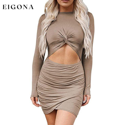 Women's Sleeveless Hollow Out Twist Bodycon Dress Khaki __stock:200 casual dresses clothes dresses refund_fee:1200