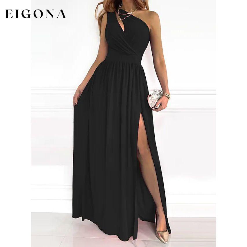 Women's Sleeveless One Shoulder Elegant Dress Black __stock:200 casual dresses clothes dresses refund_fee:1200