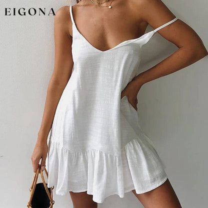 Women's Sleeveless Solid Color V-Neck Mini Dress White __stock:200 casual dresses clothes dresses refund_fee:1200