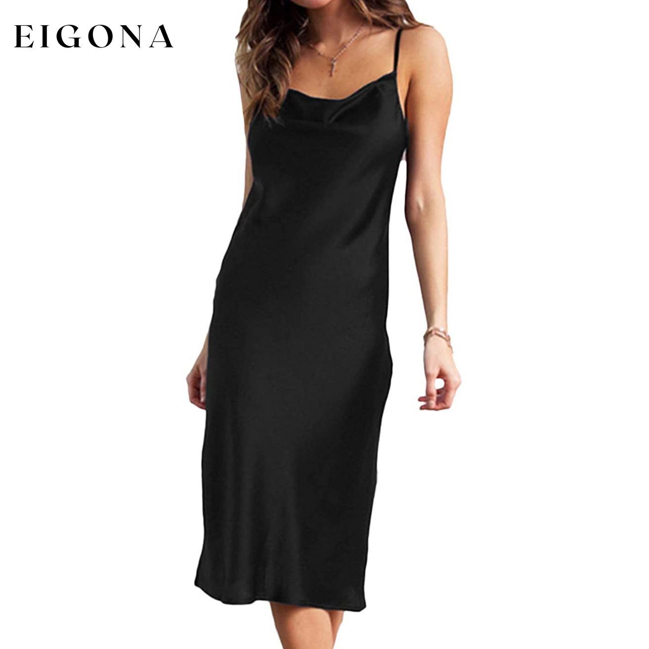 Women's Sleeveless Spaghetti Strap Satin Dress Black __stock:200 casual dresses clothes dresses refund_fee:1200