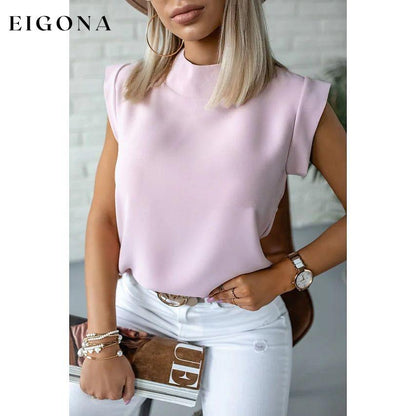 Women's Solid Color Patchwork Stand Collar Top Pink __stock:200 clothes refund_fee:1200 tops