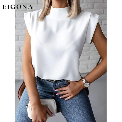 Women's Solid Color Patchwork Stand Collar Top White __stock:200 clothes refund_fee:1200 tops