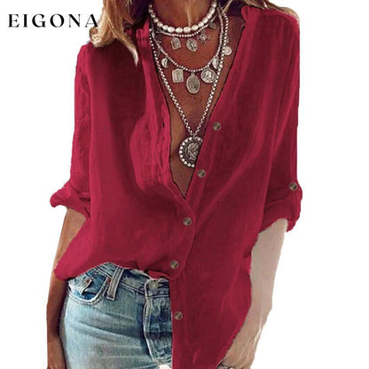 Women's Solid Colored Long Sleeve Basic Top Red __stock:200 clothes refund_fee:800 tops