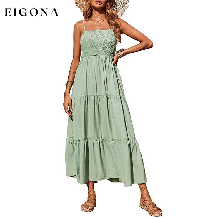 Women's Summer Boho Sleeveless Maxi Dress Green __stock:200 casual dresses clothes dresses refund_fee:1200