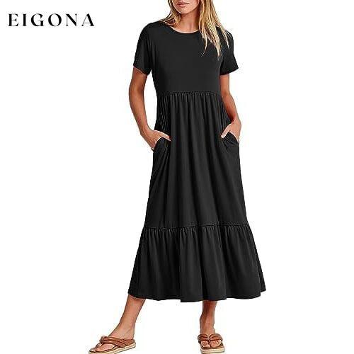 Women's Summer Casual Short Sleeve Crewneck Swing Dress Black __stock:200 casual dresses clothes dresses refund_fee:1200