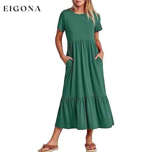 Women's Summer Casual Short Sleeve Crewneck Swing Dress Green __stock:200 casual dresses clothes dresses refund_fee:1200