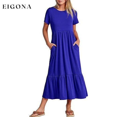 Women's Summer Casual Short Sleeve Crewneck Swing Dress Royal Blue __stock:200 casual dresses clothes dresses refund_fee:1200