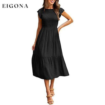 Women's Summer Casual Tiered A-Line Dress Black __stock:200 casual dresses clothes dresses refund_fee:1200