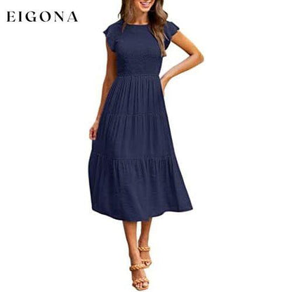 Women's Summer Casual Tiered A-Line Dress Navy __stock:200 casual dresses clothes dresses refund_fee:1200