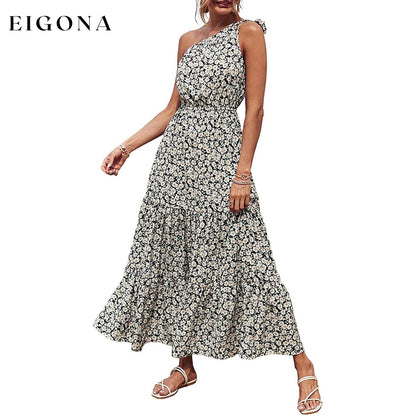 Women's Summer Floral One Shoulder Ruffled Hem Maxi Dresses XXL __stock:350 casual dresses clothes dresses refund_fee:1800