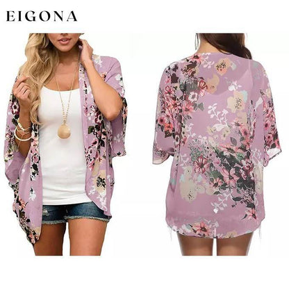 Women's Summer Kimono Cardigan Cover Up in Leopard and Floral Pink __stock:500 clothes refund_fee:800 show-color-swatches tops