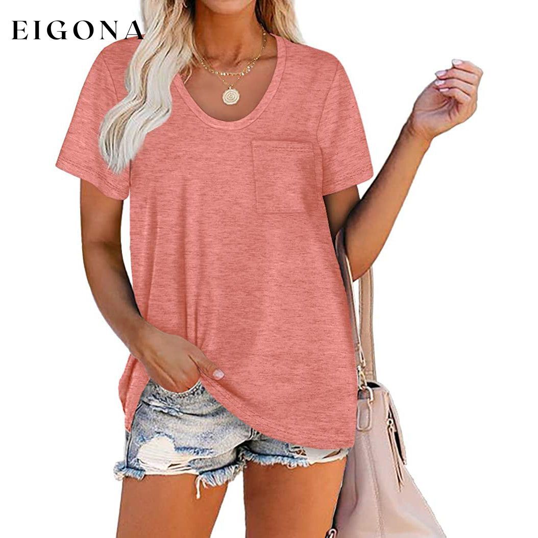 Women's Summer Short Sleeve Crew Neck Pocket Top Coral __stock:200 clothes refund_fee:800 tops