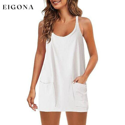 Womens Summer Sleeveless Mini Dress V Neck Spaghetti Strap with Pockets Cream __stock:200 casual dresses clothes dresses refund_fee:1200