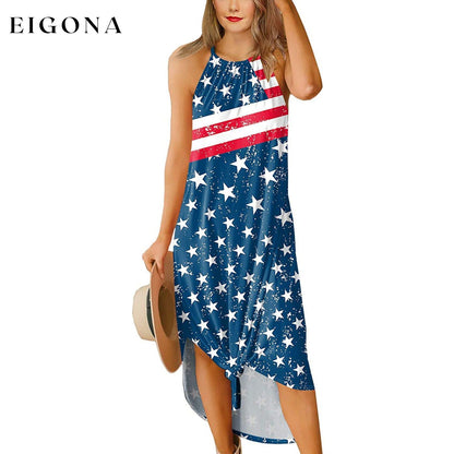 Women's Summer Slit Open Back Dress USA Flag __stock:200 casual dresses clothes dresses refund_fee:1200