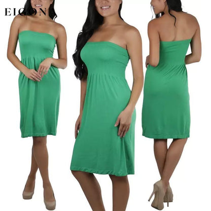 Women's Summer Tube Top Strapless Mini Dress Green __stock:150 casual dresses clothes dresses refund_fee:800