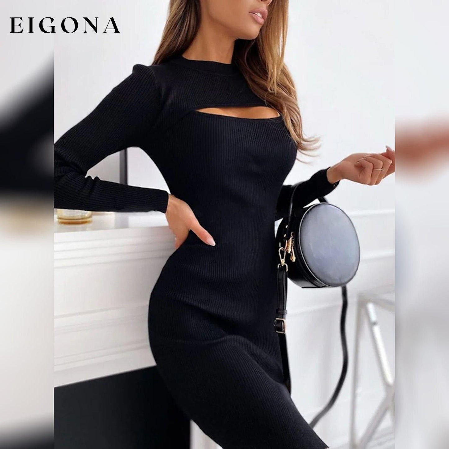 Women's Sweater Bodycon Long Sleeve Turtleneck Dress Black __stock:200 casual dresses clothes dresses refund_fee:1200