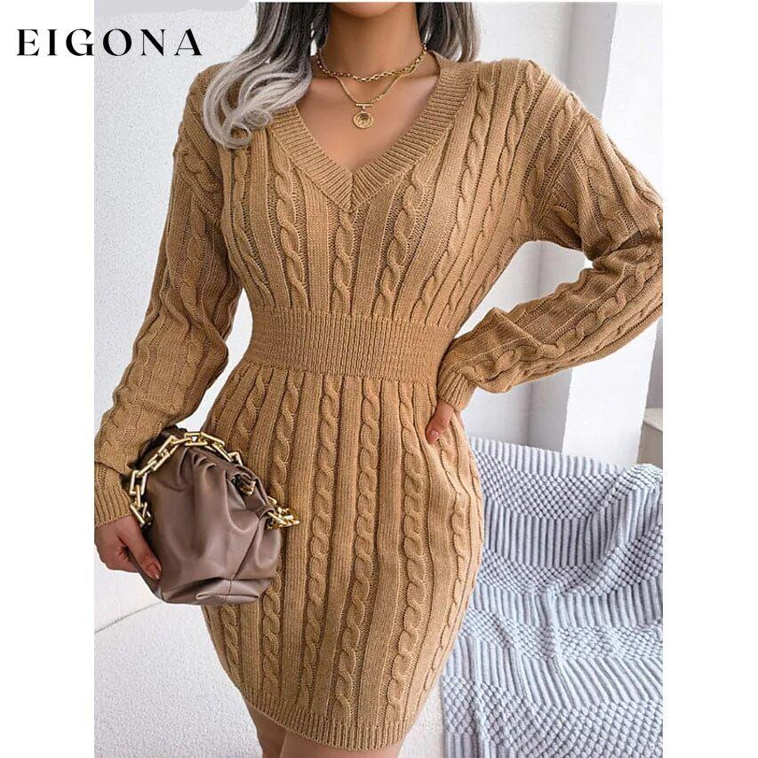 Women's Sweater Sheath Dress Khaki __stock:200 casual dresses clothes dresses refund_fee:1200