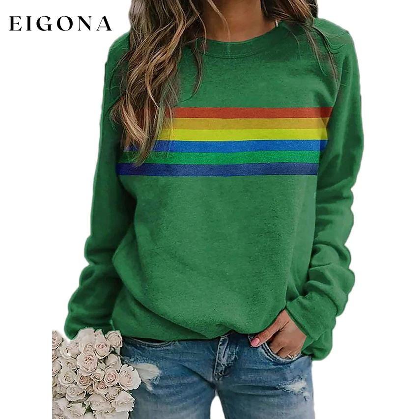 Women's T shirt Rainbow Graphic Long Sleeve Round Neck Tops Green __stock:200 clothes refund_fee:800 tops