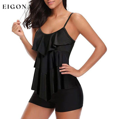 Women's Tankini Two Piece Tummy Control Bathing Suit Black __stock:200 clothes Low stock refund_fee:1200 tops