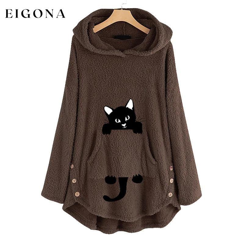 Women's Teddy Coat Cat Animal Front Pocket Hoodies Coffee __stock:50 Jackets & Coats refund_fee:1200