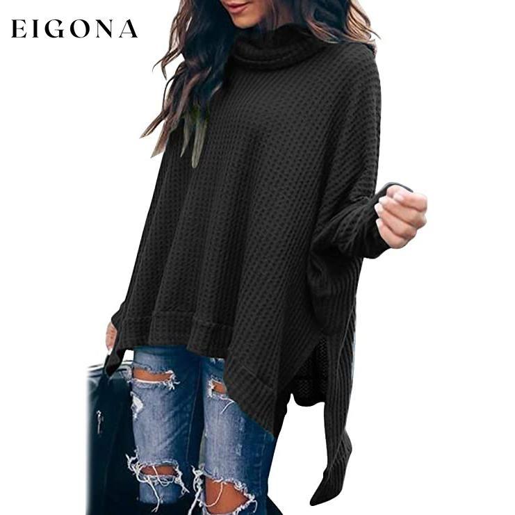 Women's Turtle Cowl Neck Long Batwing Sleeve Sweater Black __stock:100 clothes refund_fee:1200 tops