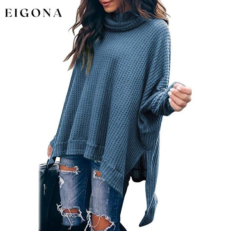Women's Turtle Cowl Neck Long Batwing Sleeve Sweater Blue __stock:100 clothes refund_fee:1200 tops