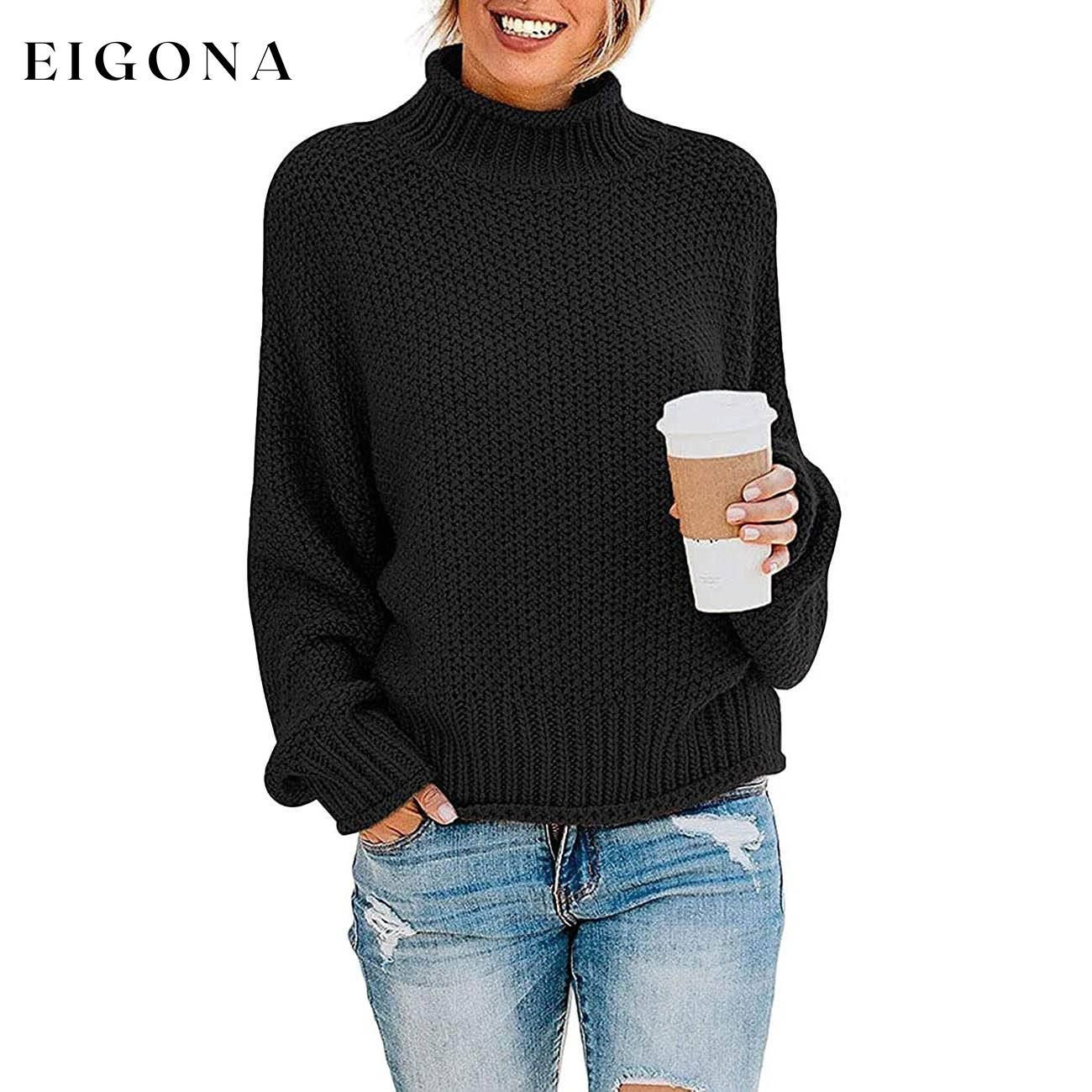 Women's Turtleneck Batwing Sleeve Loose Oversized Chunky Knitted Pullover Sweater Jumper Tops Black __stock:500 clothes refund_fee:1200 tops