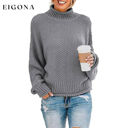 Women's Turtleneck Batwing Sleeve Loose Oversized Chunky Knitted Pullover Sweater Jumper Tops Gray __stock:500 clothes refund_fee:1200 tops