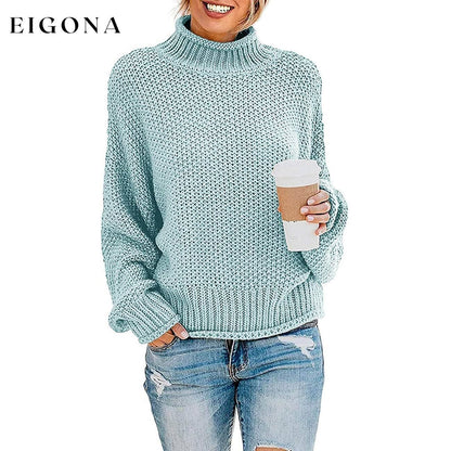 Women's Turtleneck Batwing Sleeve Loose Oversized Chunky Knitted Pullover Sweater Jumper Tops Mint __stock:500 clothes refund_fee:1200 tops