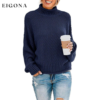 Women's Turtleneck Batwing Sleeve Loose Oversized Chunky Knitted Pullover Sweater Jumper Tops Navy __stock:500 clothes refund_fee:1200 tops