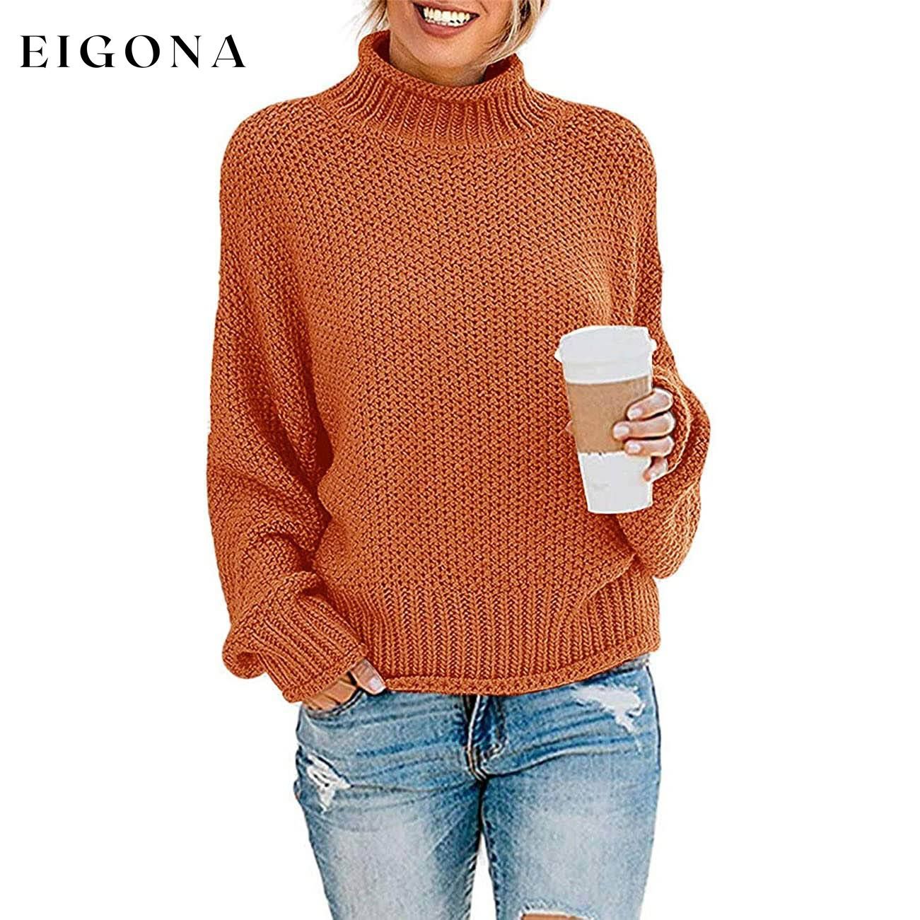Women's Turtleneck Batwing Sleeve Loose Oversized Chunky Knitted Pullover Sweater Jumper Tops Orange __stock:500 clothes refund_fee:1200 tops