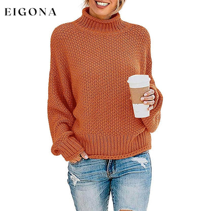 Women's Turtleneck Batwing Sleeve Loose Oversized Chunky Knitted Pullover Sweater Jumper Tops Orange __stock:500 clothes refund_fee:1200 tops
