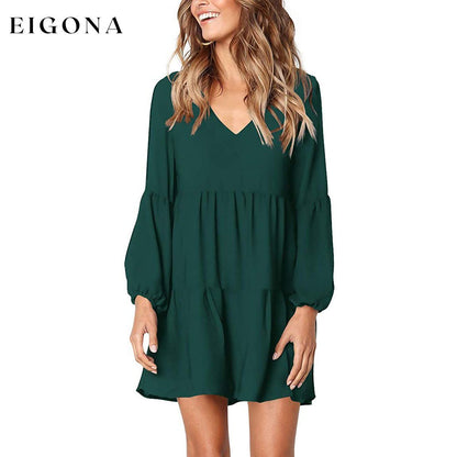 Women's V Neck Casual Loose Dress Green __stock:200 casual dresses clothes dresses refund_fee:1200