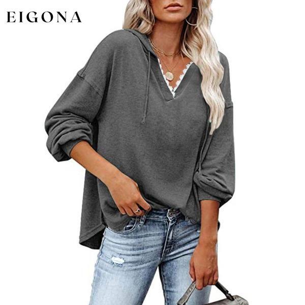 Women's V-neck Pullover Hoodie Sweater Dark Gray __stock:50 clothes refund_fee:1200 tops