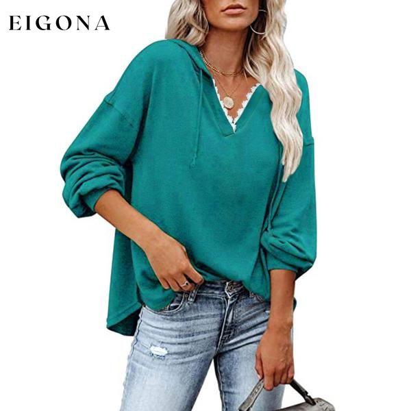 Women's V-neck Pullover Hoodie Sweater Teal __stock:50 clothes refund_fee:1200 tops