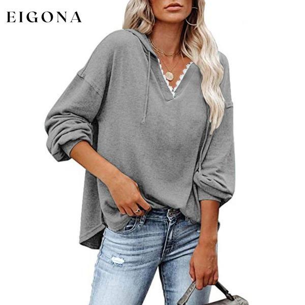 Women's V-neck Pullover Hoodie Sweater Light Gray __stock:50 clothes refund_fee:1200 tops