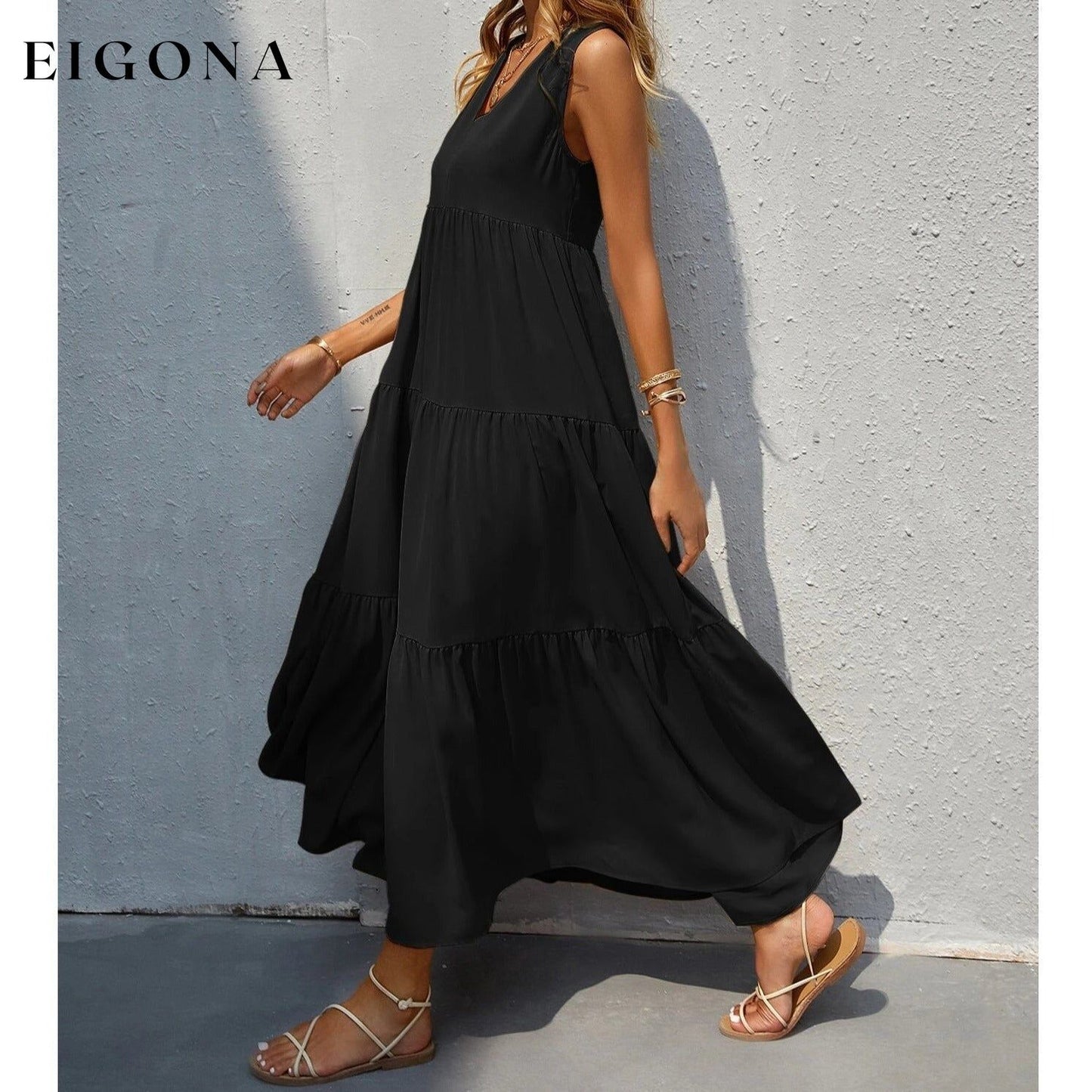 Women's V-neck Ruffle Hem Solid Dress __stock:200 casual dresses clothes dresses refund_fee:1200