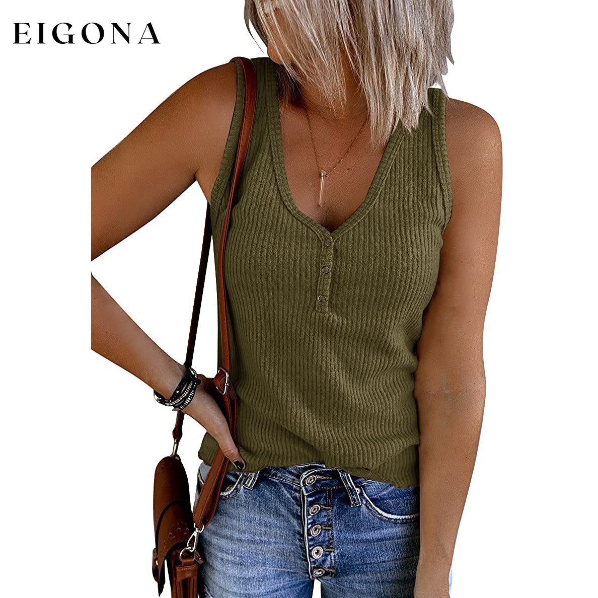 Womens V Neck Tank Tops Summer Ribbed Sleeveless Army Green __stock:200 clothes refund_fee:800 tops