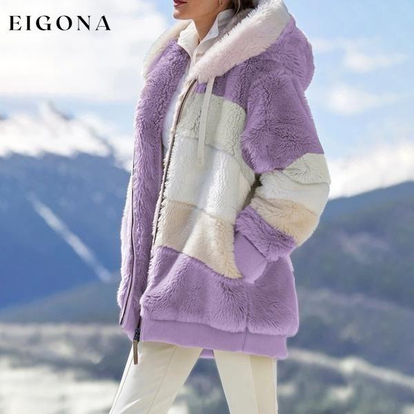 Women's Warm Plush Faux Fur Hooded Jacket Outerwear Purple __stock:1000 Jackets & Coats refund_fee:1200